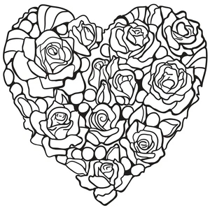 Página para Colorir Coração de Rosa