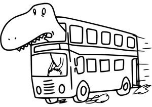 Um Dinossauro Dirigindo um Ônibus de Dois Andares