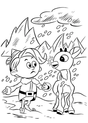 Página para Colorir Hermey e Rudolph