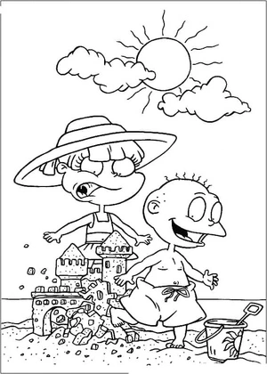 Página para Colorir Angelica e Seu Irmão na Praia