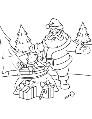 Página para Colorir Papai Noel com Presentes e não Brindes