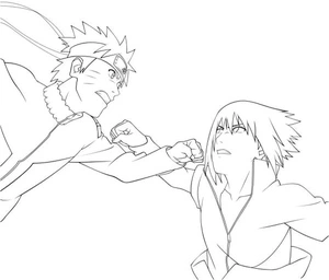 Página para Colorir Naruto e Sasuke Enfrentam-se em uma Batalha Épica