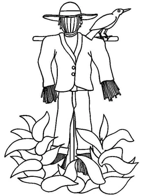 Página para Colorir Espantalho e Corvo