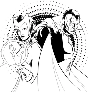 Página para Colorir Feiticeira Escarlate e Visão dos quadrinhos Marvel