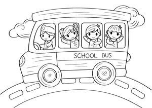 Página para Colorir Crianças Andando de Ônibus Escolar