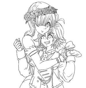 Elizabeth e Meliodas abraçados, detalhado Os Sete Pecados Capitais coloring page, free printable