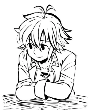Personagem sorrindo, página para colorir Os Sete Pecados Capitais, impressão gratuita