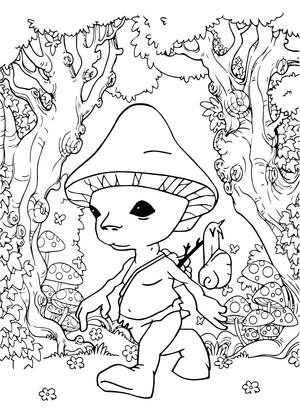 Shailushai caminhando na floresta, página para colorir média Shailushai, grátis para imprimir