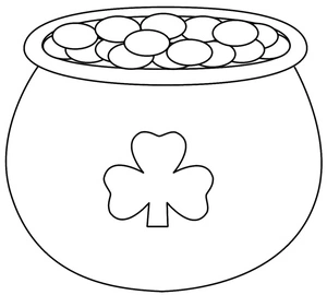 Pote de ouro com trevo, fácil página para colorir de trevo, imprimível grátis
