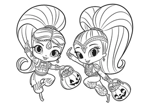 Página para Colorir Diversão de Halloween Shimmer and Shine