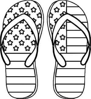 Chinelo com estampa da bandeira americana, fácil de colorir, página para colorir gratuita