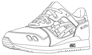 Tênis Asics detalhado, página de colorir de calçados, impressão gratuita