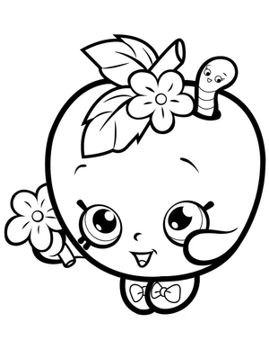 Apple Blossom sorrindo, página de colorir fácil Shopkins, imprimível grátis