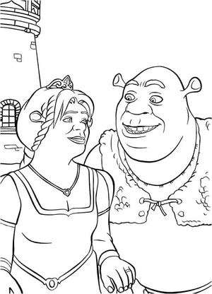 Página para Colorir Shrek e Fiona Fofos