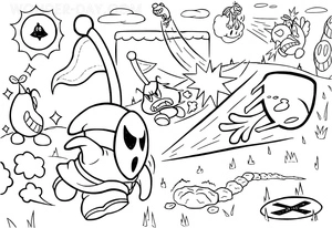 Página para Colorir Mario enfrentando um Shy Guy
