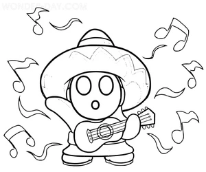 Página para Colorir Mario Tocando Violão
