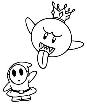 Página para Colorir Shy Guy e Rei Boo