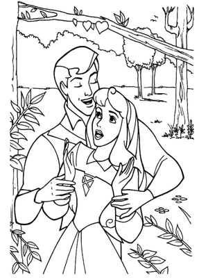 Página para Colorir Aurora e Phillip da Bela Adormecida