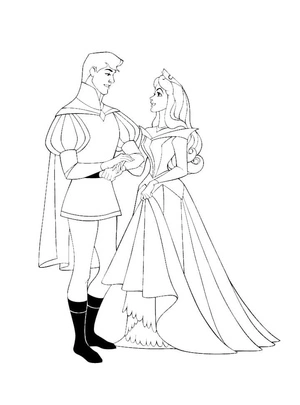 Página para Colorir Phillip e Aurora, o príncipe e a princesa