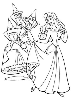 Página para Colorir Princesa Aurora e as Três Fadas