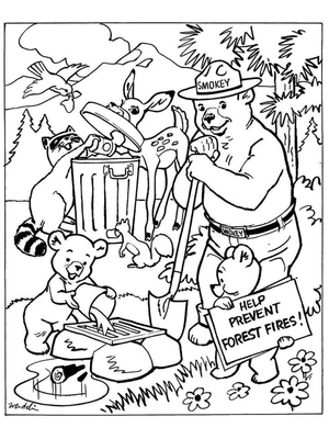 Página para Colorir Grátis do Smokey Bear