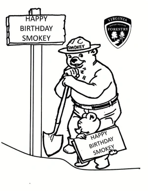 Página para Colorir Celebração de Aniversário do Smokey Bear