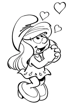Página para Colorir Smurfette Apaixonada