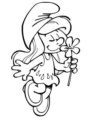 Página para Colorir Smurfette Segurando uma Flor