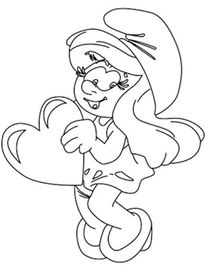 Página para Colorir Smurfette Segurando um Coração