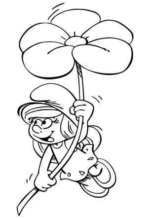 Página para Colorir Smurfette com uma Flor