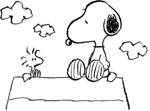 Página para Colorir Snoopy e Woodstock estão empoleirados no telhado.