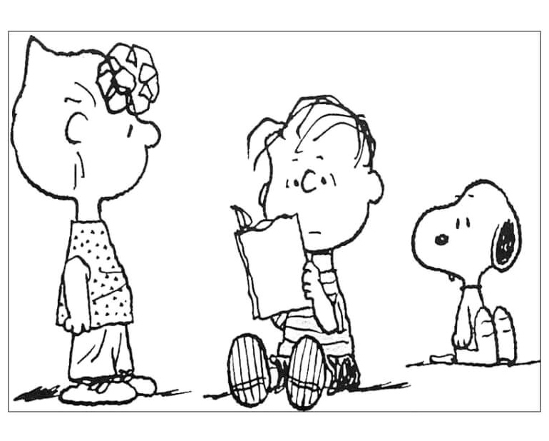 Página para Colorir Snoopy, Sally e Linus