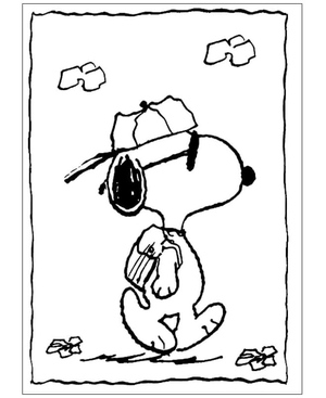 Snoopy usando boné e óculos passeando