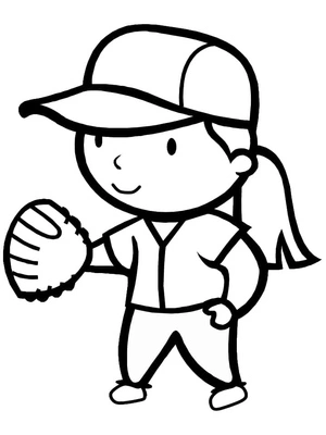 Página para Colorir Garota Jovem Participa de Jogo de Softbol