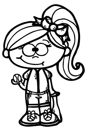 Página para Colorir Garota Jovem Jogando Softbol
