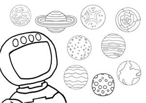 Página para Colorir Astronauta Observa Planetas
