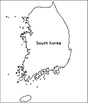 Página para Colorir Mapa da Coreia do Sul para Imprimir