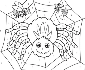 Página para Colorir Colorir por Número: Aranha e Abelhas