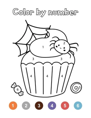 Página para Colorir Colorir Aranha de Bolo de Halloween por Número