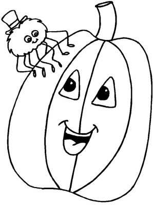 Página para Colorir Ilustração de Aranha e Abóbora