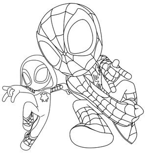 Página para Colorir Homem-Aranha e Gwen Stacy