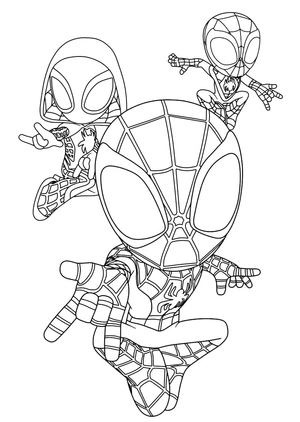 Página para Colorir Homem-Aranha e Seus Amigos Incríveis para Crianças