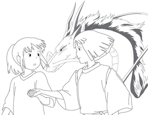 Página para colorir Chihiro e Haku de Spirited Away