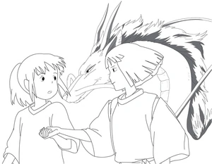 Página para Colorir Página para colorir Chihiro e Haku de Spirited Away