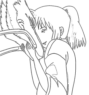 Página para colorir de Haku e Chihiro do filme A Viagem de Chihiro