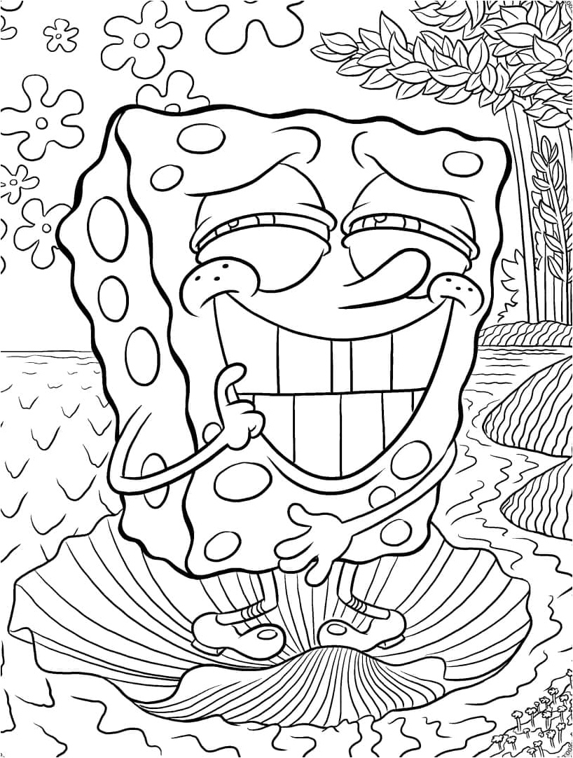 Página para Colorir Bob Esponja Alegre