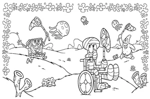 Página para Colorir Bob Esponja e Lula Molenga Engraçados