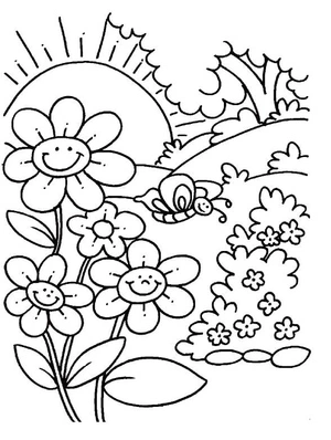 Página para Colorir Borboleta e Flor da Primavera