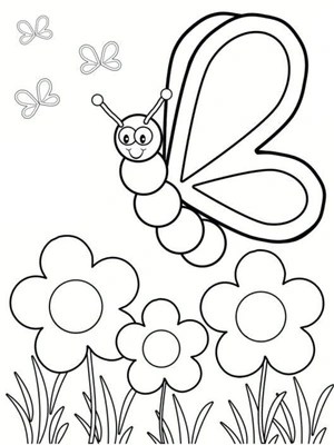 Página para Colorir Borboleta e Flores da Primavera