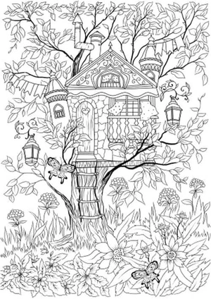 Página para Colorir Casa na Árvore da Primavera